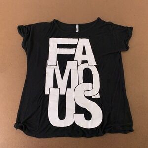 Bena J Women's Size Small Black White Famous Graphic Short Sleeve Round Neck Tee